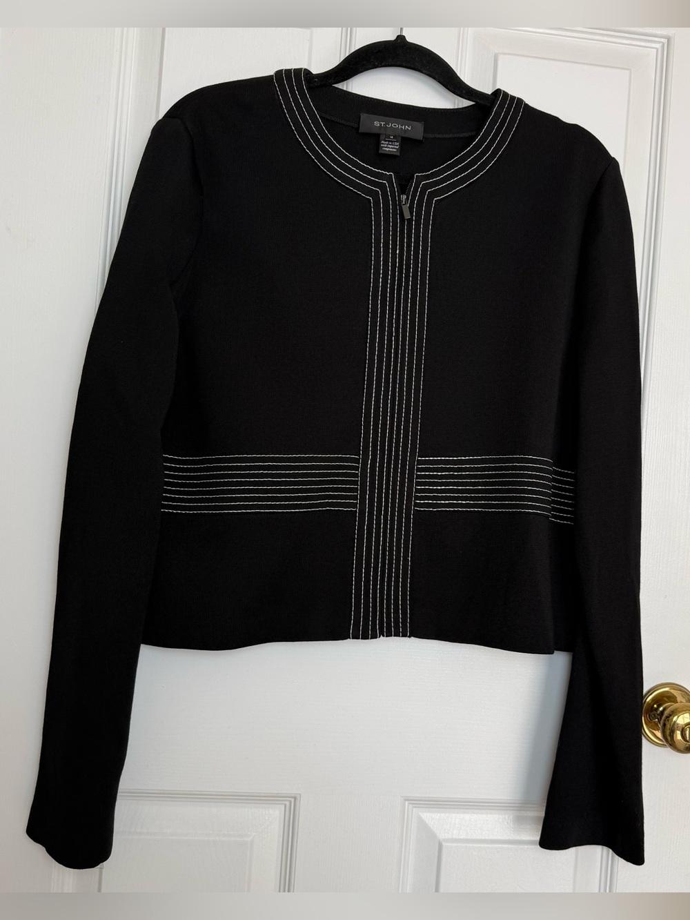 St. Johns Zip Front Knit Wool Jacket with Contrast Stitching Size 16